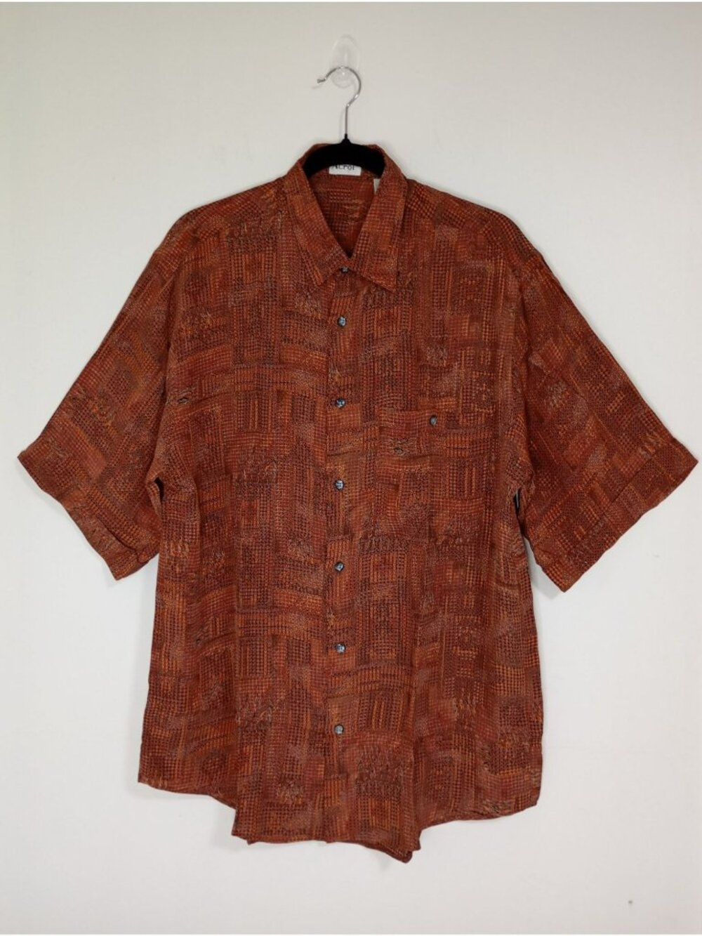 A'croi Mens Short Sleeve Button-Up Shirt M Brown Lightweight